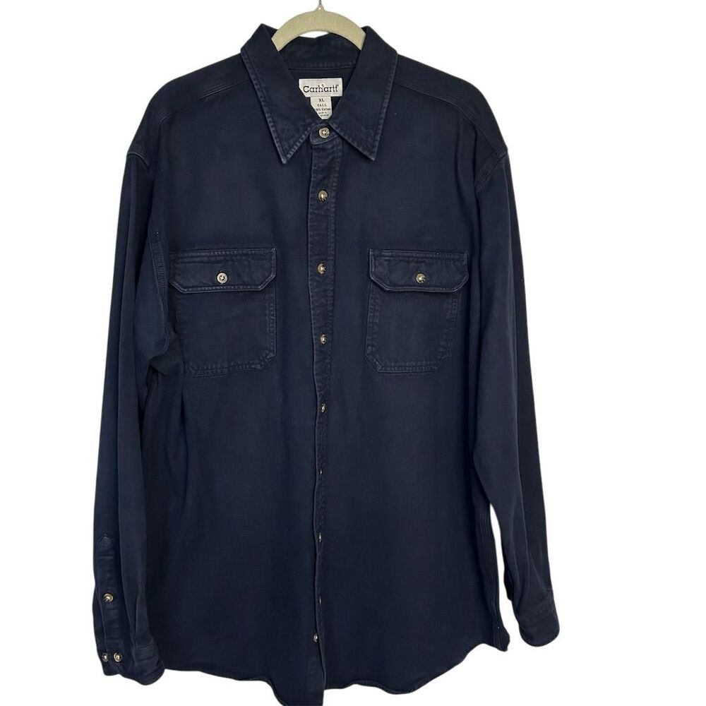 Carhartt Men's XLT XL Tall Blue Heavyweight Long Sleeve Button-Up Shirt